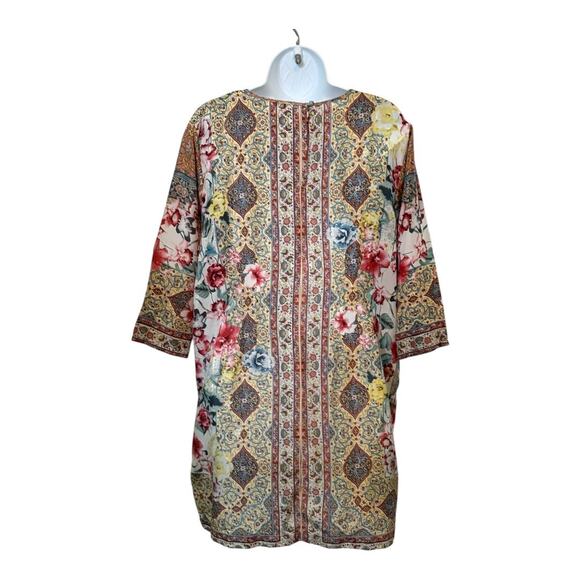 Johnny Was 100% Silk Floral Dress/Tunic Multicolor Pattern  M - Picture 2 of 12